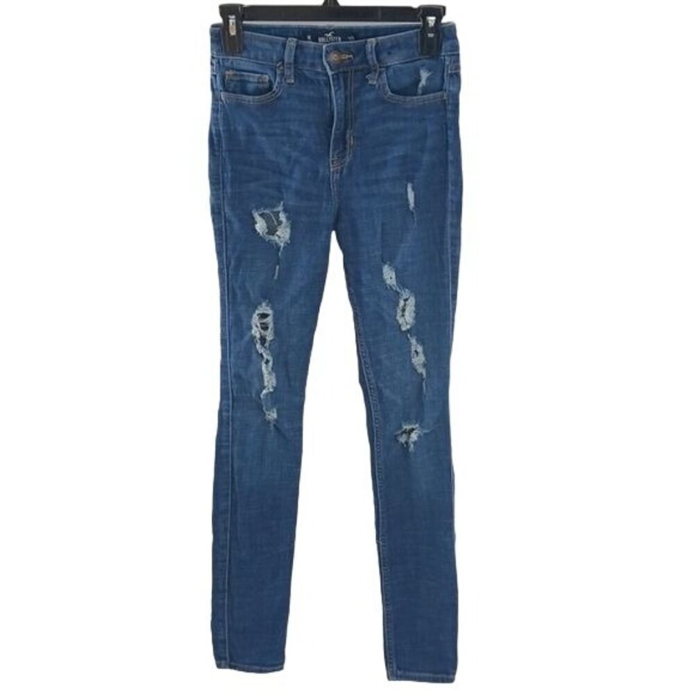 Hollister Jeans Blue Denim Distressed High Rise Super Skinny Womens Size 1